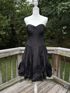 Vintage black floral strapless cocktail dress from brand etoile
